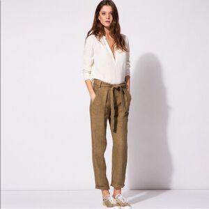 Maje Poesie Linen Cuffed Trouser Straight Leg Pants in Straw 40